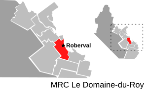 Lage von Roberval in Le Domaine-du-Roy MRC (frz. municipalité régionale du comté): regionale Grafschaftsgemeinde