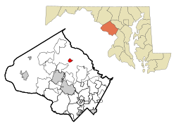 Location of Laytonsville in Montgomery County and Maryland