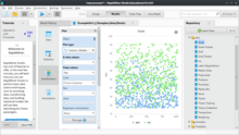 A window of RapidMiner Studio showing visualisation in scatter/bubble chart with blue and green coloured bubble