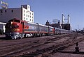 ATSF San Diegan EMD F7 (1968), displaying the "SANTA FE" in black Railroad Roman letters along each side