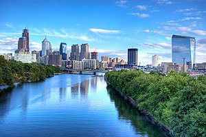 The Schuylkill River (foreground) and Center City Philadelphia (background) in July 2007