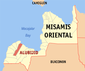 Mapa sa Misamis Oriental nga nagpakita kon asa nahimutang ang Alubijid