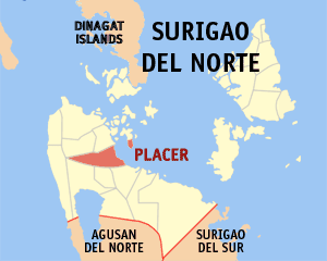 Bản đồ Surigao del Norte với vị trí của Placer