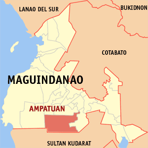 Mapa han Maguindanao nga nagpapakita kon hain nahamutangan an Ampatuan