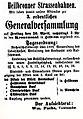 Einladung zur jährlichen Aktionärsversammlung der Heilbronner Strassenbahn AG 1899/1900