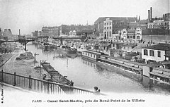 Südlich des Rond-Point de la Villette, rechts Waschschiffe, ca. 1906