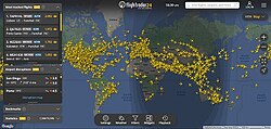 The web homepage, with planes flying all over the world.