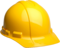 A yellow hardhat, similar to those used by construction workers