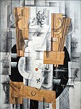 Georges Braque, 1913, Nature morte (Fruit Dish, Ace of Clubs), oil, gouache and charcoal on canvas, 81 × 60 cm (31.8 × 23.6 in), Musée National d'Art Moderne, Centre Georges Pompidou, Paris