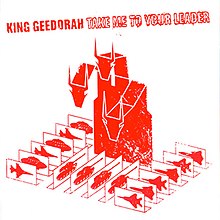 Illustration of a paper or cardboard recreation of tanks, jets and UFOs surrounding an abstract King Ghidora, with the album title and artist name scrawled on top.