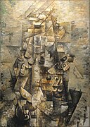 Georges Braque, 1911–12, Figure, L'homme à la guitare (Man with a Guitar), oil on canvas, 116.2 x 80.9 cm (45.75 x 31.9 in), Museum of Modern Art, New York