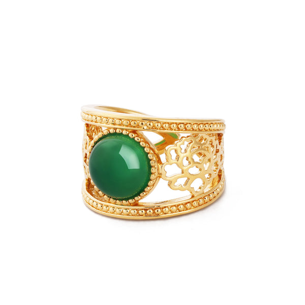 Golden Tang Peony Ring Green Side | Shen Yun Collections