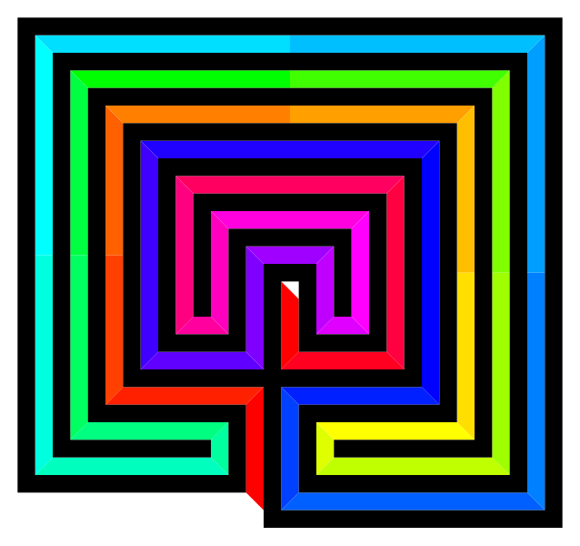 File:Cretan-labyrinth-square-path-traversal multicolor.svg