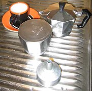 A moka pot in parts