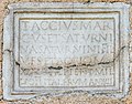 English: Grave inscription of T. Accius Marcus, Saturnina and their son Accius Maximus, soldiers of Legio II Italia (CIL III 4830) Deutsch: Grabinschrift zu T. Accius Marcus, Saturnina und deren Sohn Accius Maximus, Soldaten der Legio II Italia (CIL III 4830)