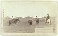 Cowboys, roping a buffalo on the plains (between 1887 and 1892 date QS:P,+1850-00-00T00:00:00Z/7,P1319,+1887-00-00T00:00:00Z/9,P1326,+1892-00-00T00:00:00Z/9 , LC-DIG-ppmsc-02633)