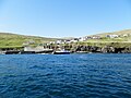 Skúvoy, the village and harbour, seen from a boat