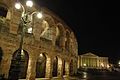 Italy, Verona, Arena with backlight on on square Bra, in the bottom the Town Hall in 2013 WWF Verona Paolo Villa