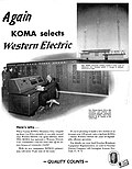 Thumbnail for File:Western Electric advertisement, featuring radio station KOMA in Oklahoma City (1947).jpg