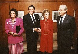 First families of US and UN Marcela Perez de Cuellar, Ronald Reagan, Nancy Reagan, Javier Perez de Cuellar