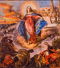 Our Lady hovering over the Jasna Góra Monastery during the siege of the Swedes label QS:Len,"Our Lady hovering over the Jasna Góra Monastery during the siege of the Swedes" label QS:Lpl,"Matka Boża unosząca się nad klasztorem jasnogórskim podczas oblężenia przez Szwedów" 1885