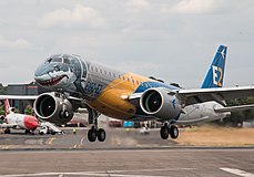 Farnborough 2018 takeoff, Embraer livery