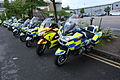 BMW R1200RT police motorcycles and Honda ST1300 Pan-European fire motorcycle, the 5th bike from the right is a BMW R1150RT