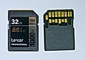 Front and Back of a Lexar Professional 1000x 32GB SDXC UHS-II/U3 Card