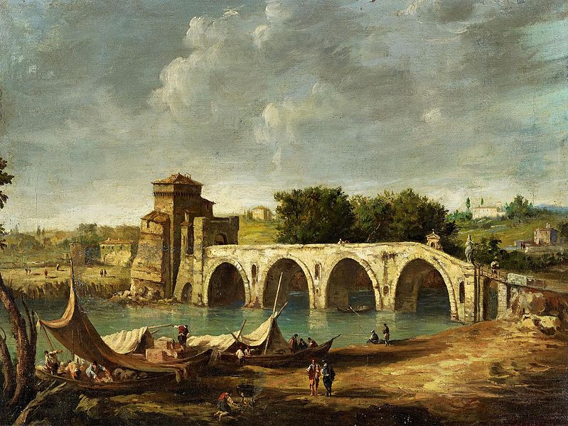 File:Venetian School, 18th Century - View of the Ponte Milvio with Boats and Travellers.jpg