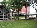 A view of the main library of the Ciudad Universitaria de Caracas and works by Alejandro Otero and Mateo Manaure