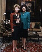 First lady of United States Nancy Reagan, of United Nations Marcela Pérez de Cuéllar