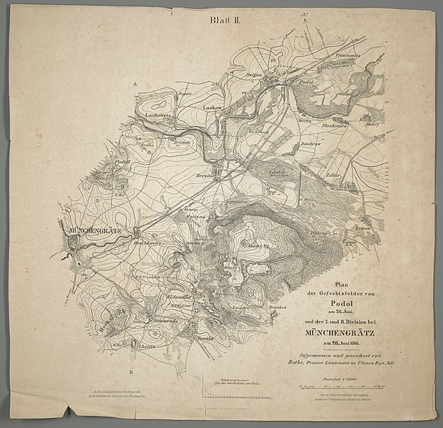 File:Plan der Gefechtsfelder von Podol am 26. Juni, und der 7. und 8. Division bei Münchengrätz am 28. Juni 1866.jpg