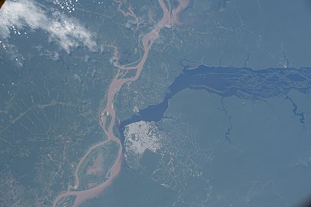 Rio Negro - Amazon confluence, Manaus (2020), from ISS.