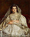 Theodore of Giebułtowskich Matejko in wedding dress label QS:Len,"Theodore of Giebułtowskich Matejko in wedding dress" label QS:Lpl,"Teodora z Giebułtowskich Matejkowa w sukni ślubnej" 1879, 130 × 106.5 cm (51.1 × 41.9 in), National Museum in Warsaw (MNW)