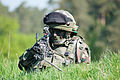 French soldier providing security with an FN Minimi