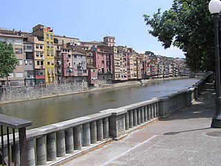 Català: Les cases del riu. English: The river's houses. Italiano: Vista delle case prospicienti al fiume da una strada.