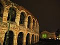 Italy, Verona, Arena with backlight off on square Bra, in the bottom Town Hall in 2013 WWF Verona Paolo Villa