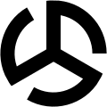 Geometrically-simple triskelion of radial lines joined to arcs of enclosing circle