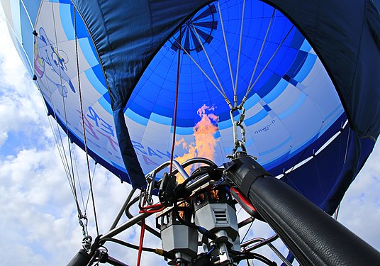 Heißluftballon während des Fluges in der Luft.