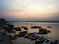 Boats at the Ganges at sunrise