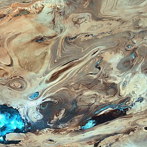 A satellite image of the Dasht-e Kavir desert in Iran