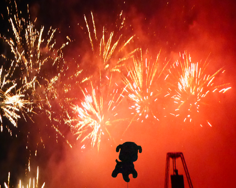 Child's balloon in the fireworks Villeneuve-d'Ascq, France.