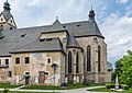 English: Apses, transept and sacristy with the fresco of Saint Christopher, ‹Keutschach altar› and epitaphs Deutsch: Chorschlüsse, Querhaus und Sakristei mit Christopherus-Fresko, dem ‹Keutschacher Altar› und Epitaphien