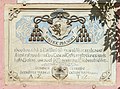 English: Marble plaque with the coats of arms of the archbishop of Salzburg and the Latin inscription of the two donators Deutsch: Marmortafel über der Einfahrt mit dem Wappen des Salzburger Erzbischofs und lateinische Widmungs-Inschrift der beiden Stifter