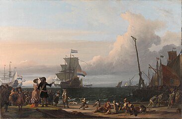 Dutch Ships in the Roadstead of Texel label QS:Len,"Dutch Ships in the Roadstead of Texel" label QS:Lpl,"Holenderskie okręty na redzie Texel" label QS:Lnl,"Nederlandse schepen op de rede van Texel" 1671. oil on canvas medium QS:P186,Q296955;P186,Q12321255,P518,Q861259 . 92 × 140 cm (36.2 × 55.1 in). Amsterdam, Rijksmuseum Amsterdam.