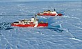 Canadian and US coast guard icebreakers in the Arctic Ocean.