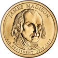 $1 dollar coin obverse with James Madison