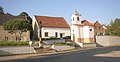 Old centre of Buštěhrad. Chapel of St Mary Magdalene and an 17th century column with statue of Virgin Mary.