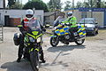 A BMW R1200RT Thames Valley Police motorcycle with a motorcycle ambulance