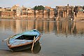 Varanasi ghats from opposite bank of Ganges.